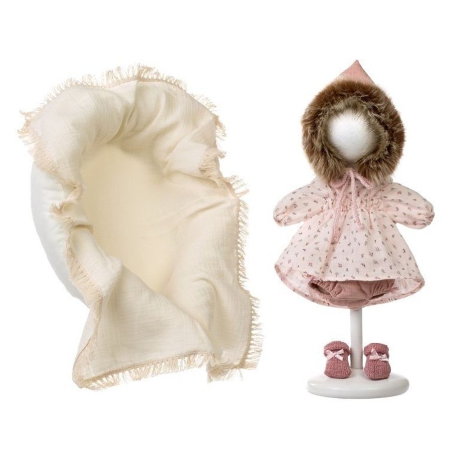 Dolls  Llorens | Clothes For Llorens Dolls 42 Cm - Breastfeeding Cushion That Converts Into A Bed, A Thin Blanket, Dress With Fur Hood, Panties And Booties