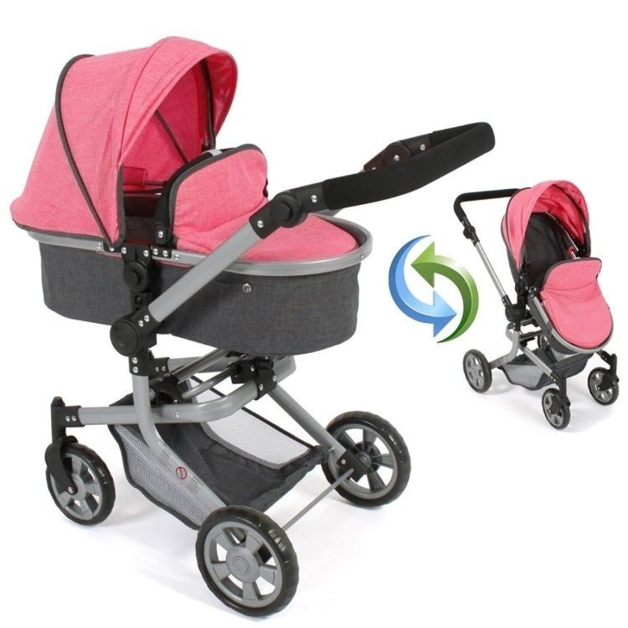 Accessories  Bayer Chic 2000 | Mika Pram 74,5 Cm Convertible To Pushchair For Dolls - Bayer Chic 2000 - Coral-Grey