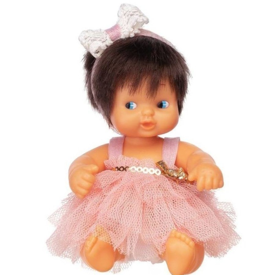 Dolls  Los Barriguitas | Barriguitas Classic Doll 15 Cm - Barriguitas Baby Ballet - Brunette Girl In Pink Dress