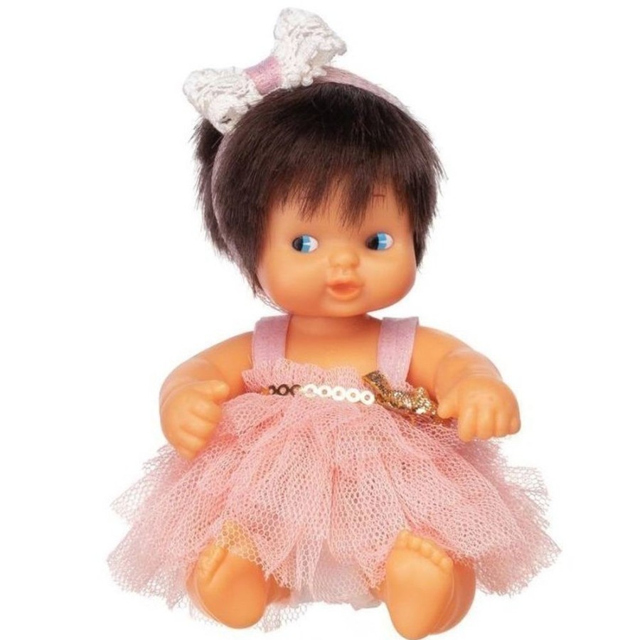 Dolls  Los Barriguitas | Barriguitas Classic Doll 15 Cm - Barriguitas Baby Ballet - Brunette Girl In Pink Dress