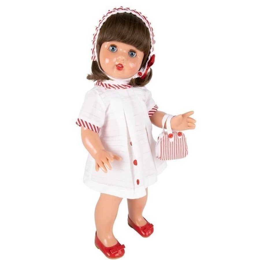 Dolls  Mariquita Perez | Mariquita Perez Doll 50 Cm - With White Dress With Red Stripes