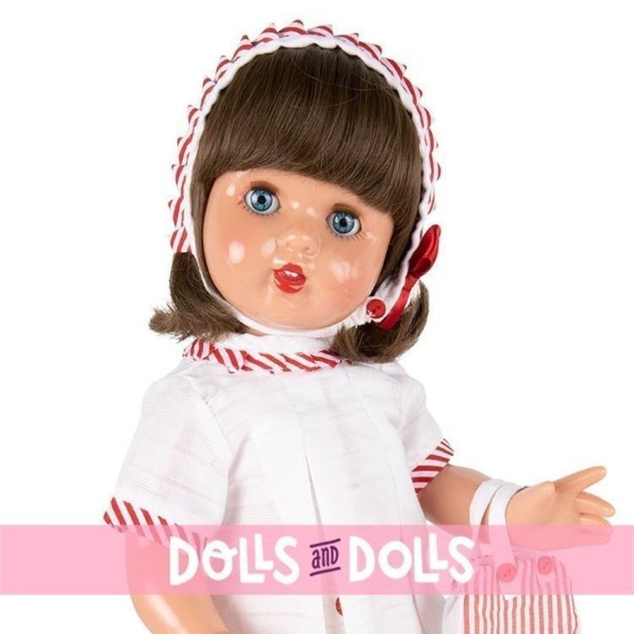 Dolls  Mariquita Perez | Mariquita Perez Doll 50 Cm - With White Dress With Red Stripes