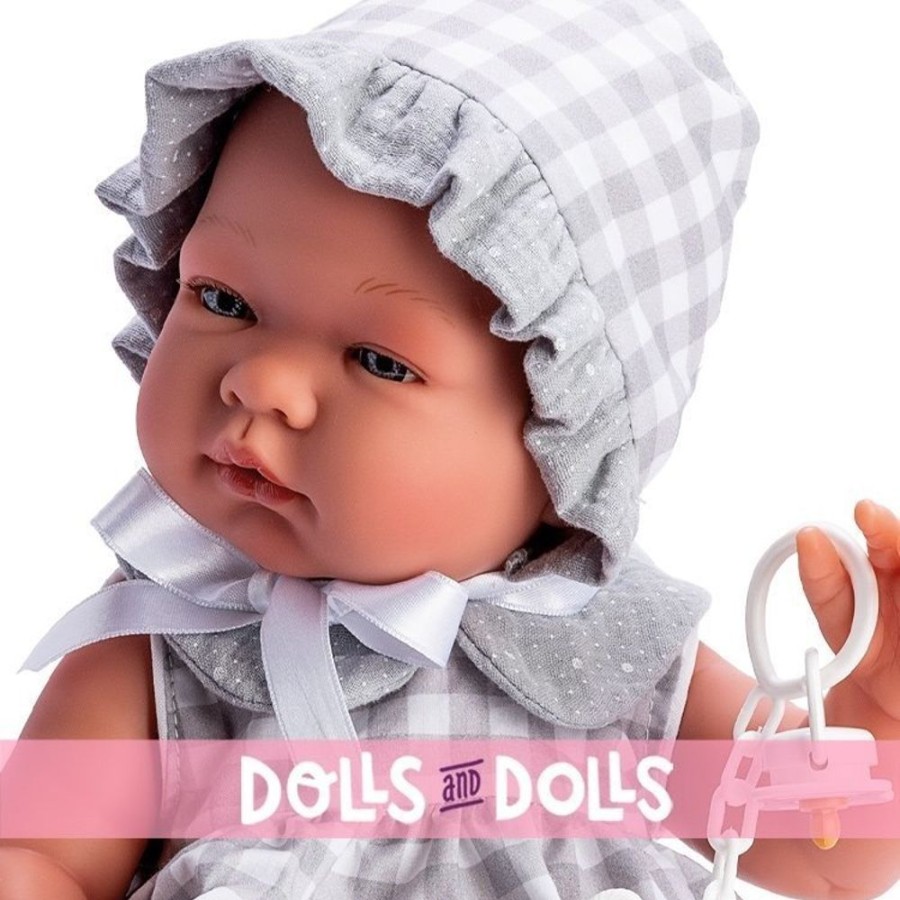 Dolls  Así | Asi Doll 43 Cm - Pablo In Gray Plaid Dress With Pololo And Gray Chiffon Collar