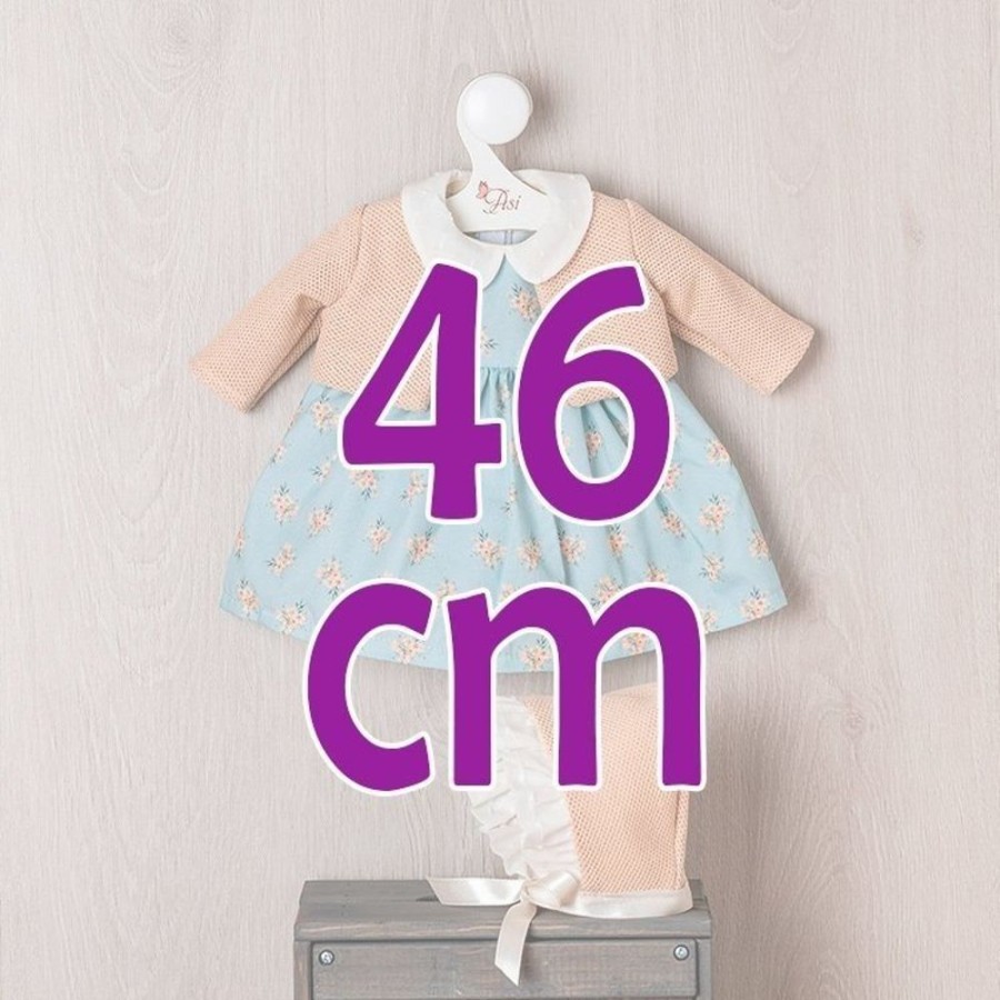 Accessories  Así | Outfit For Asi Doll 46 Cm - Blue Dress With Orange Flowers With Beige Jacket For Leo Doll