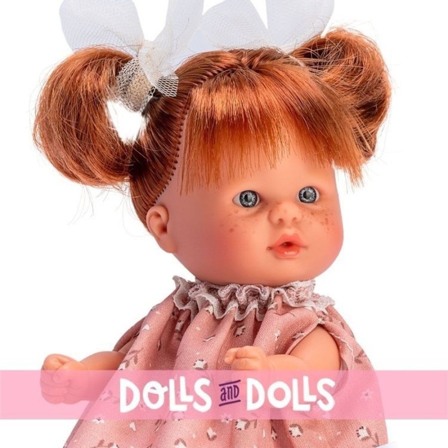 Dolls  Así | Asi Doll 20 Cm - Bomboncin With Pink Flower Dress With Beige Flower And Tulle Pigtail Bows