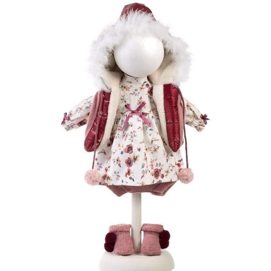 Accessories  Llorens | Clothes For Llorens Dolls 40 Cm - Red Flower Dress With Hooded Vest And Socks