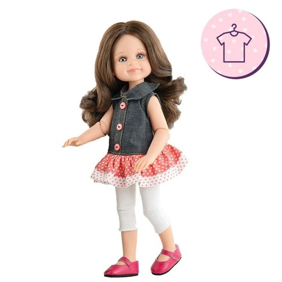 Accessories  Paola Reina | Outfit For Paola Reina Doll 32 Cm - Las Amigas Articulated - Salu - Denim And Polka Dot Set