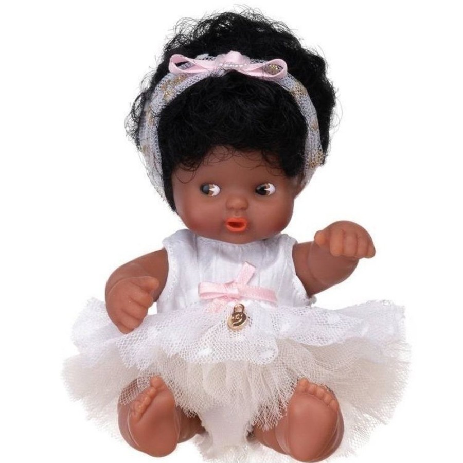 Dolls  Los Barriguitas | Barriguitas Classic Doll 15 Cm - Barriguitas Baby Ballet - African-American Girl In White Dress