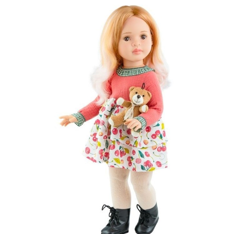 Dolls  Paola Reina | Paola Reina Doll 60 Cm - Las Reinas - Belen With Cherries Dress And Teddy Bear