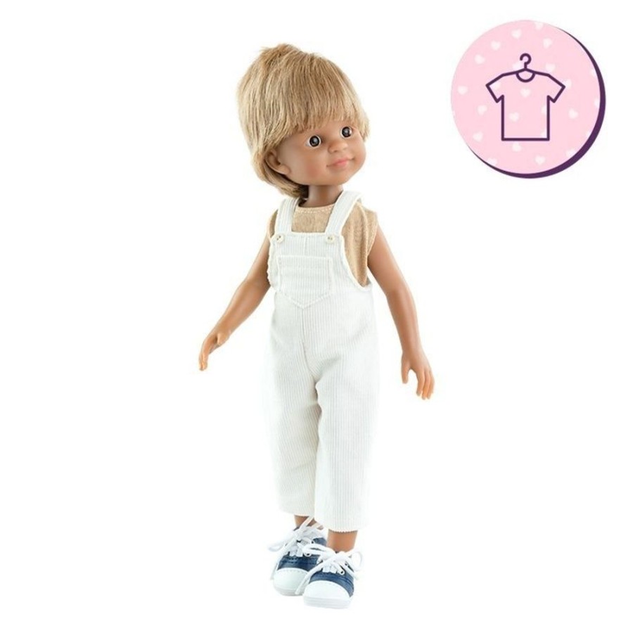 Accessories  Paola Reina | Outfit For Paola Reina Doll 32 Cm - Las Amigas - Martin - White Jumpsuit And Beige T-Shirt