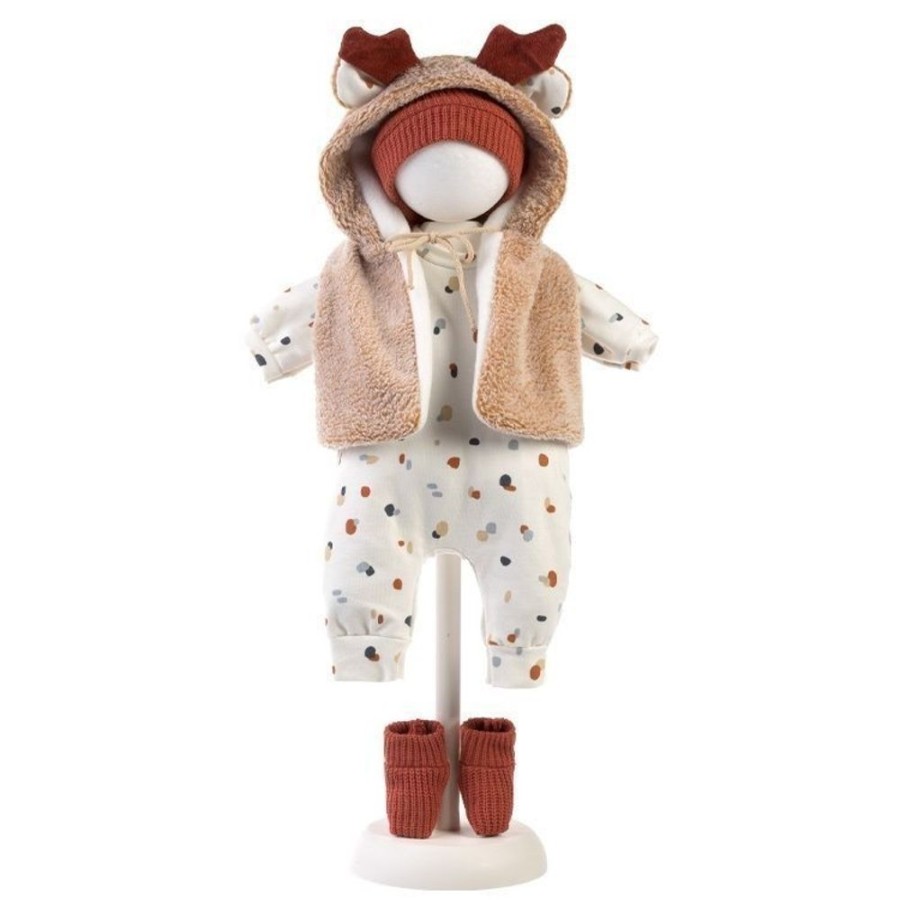 Dolls  Llorens | Clothes For Llorens Dolls 42 Cm - Printed Pajamas, Reindeer Hooded Vest, Matching Hat And Booties